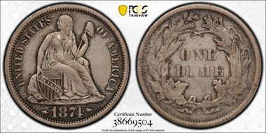 1874-S 10C Arrows XF40