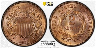 1865 2C Plain 5 MS67RD