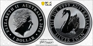 2018-P $1 Silver Swan MS70