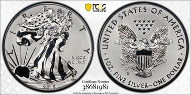 2019-S $1 Silver Eagle Enhanced Rev PR First Strike PR70