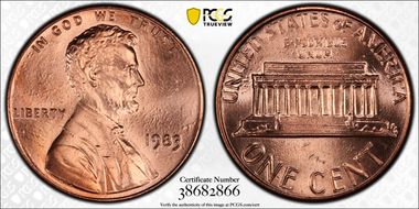 1983 1C Doubled Die Reverse MS68RD