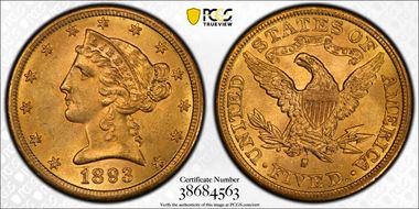 1893-S $5 MS62