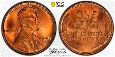 1947-D 1C MS67RD