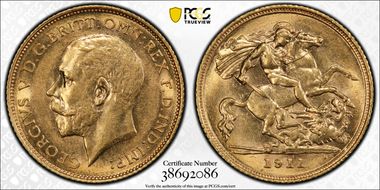 1911-S 1/2 Sov S-4009 AU58