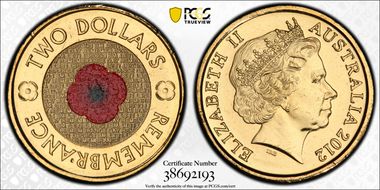 2012 $2 Remembrance Day Colorized MS65