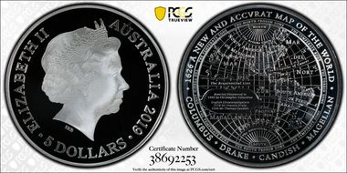 2019 $5 New Map of the World 1626 PR70DCAM