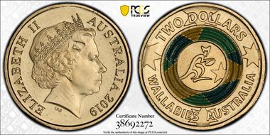 2019 $2 Wallabies Australia Colorized MS68