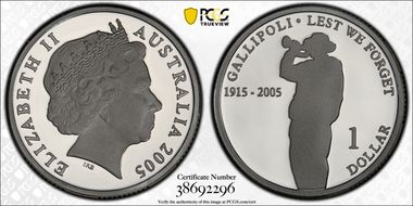2005 $1 Gallipoli Ag PR69DCAM