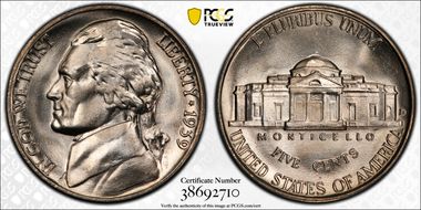 1939-D 5C Reverse of 1938 MS67+