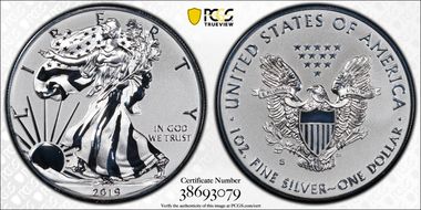 2019-S $1 Silver Eagle Enhanced Rev PR First Strike PR70