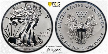 2019-S $1 Silver Eagle Enhanced Rev PR First Strike PR70