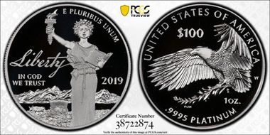 2019-W $100 Platinum Eagle - Liberty PR70DCAM