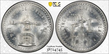 1949-Mo Onza KM-M49a  Ag MS63