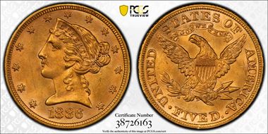 1886 $5 MS64+