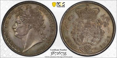 1821 1/2 Cr S-3807 Lightly Garnished MS65