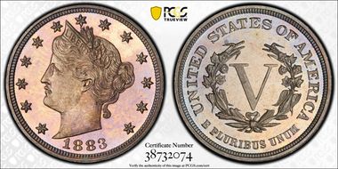 1883 5C No CENTS PR65CAM