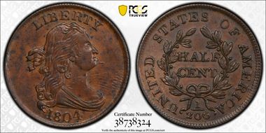 1804 1/2C Spiked Chin MS61BN