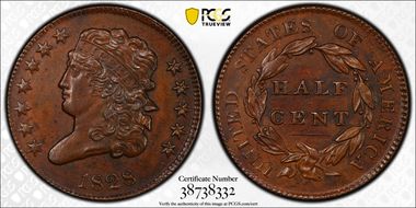 1828 1/2C 12 Stars MS61BN