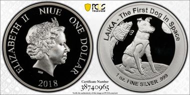 2018 $1 Laika - First Dog in Space PR70DCAM
