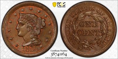 1854 1C N-3 MS65+ BN