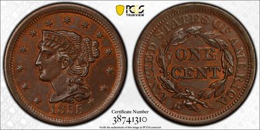 1855 1C N-1 Upright 55 MS65BN