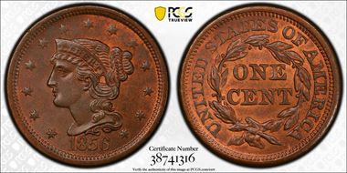 1856 1C N-2 Slanted 5 MS65+ RB