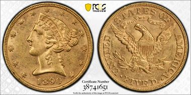 1890 $5 MS61