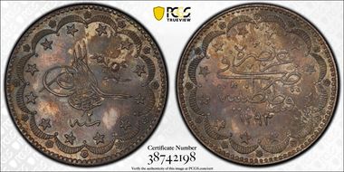 AH1293//2 (1877) 20 Kur KM-722 MS63