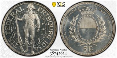 1934 B 5 Fr Fribourg R-431a MS64PL