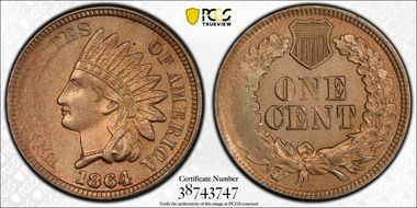 1864 1C Copper-Nickel MS62