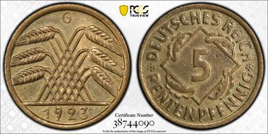 1923-G 5 Rtpfg J-308 MS63