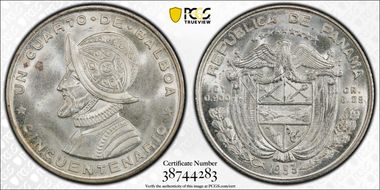 1953 1/4 B Republic of Panama 50th Ann. MS65