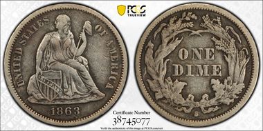 1863-S 10C F-101 XF40