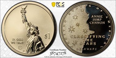 2019-S $1 American Innovation DE Rev PR Cannon, Classifying the Stars First Strike PR70