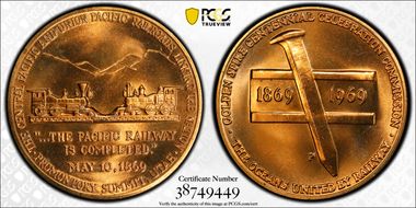 1969-P Medal D1969-2c Bronze Golden Spike Small MS67RD