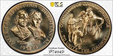 1973-P Medal D1973-4b Brass Adams & Henry Bicentennial MS68