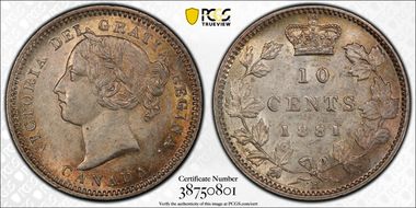 1881-H 10C Re-engraved I REGINA MS63