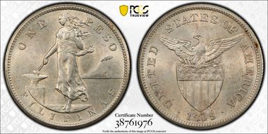 1909-S Peso KM-172  Ag AU58