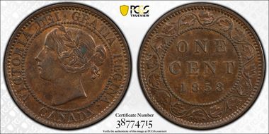 1858 1C ↑↑ Bronze, Broken Vine MS62BN
