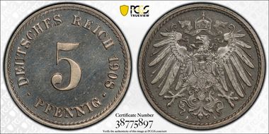 1908-A 5 Pfg J-12 PR66
