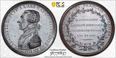 (1791) Medal Bramsen-215 Monneron La Fayette SP63BN