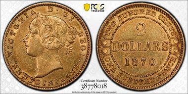 1870 $2 D-1 Dot After NFLD AU55