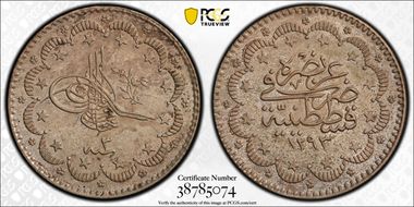 AH1293//3 (1878) 5 Kur KM-720 MS63