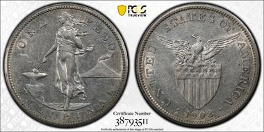 1908-S Peso KM-172  Ag AU53