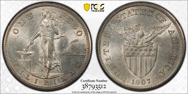 1907-S Peso AU58