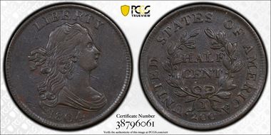 1804 1/2C Crosslet 4, Stems AU50BN