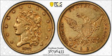 1837 $5 XF40