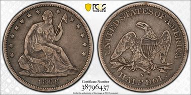 1866-S 50C No Motto VF30