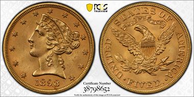 1898 $5 MS65+
