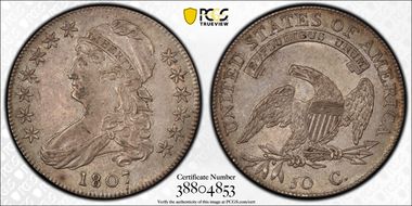 1807 50C Capped Bust, Large Stars AU53